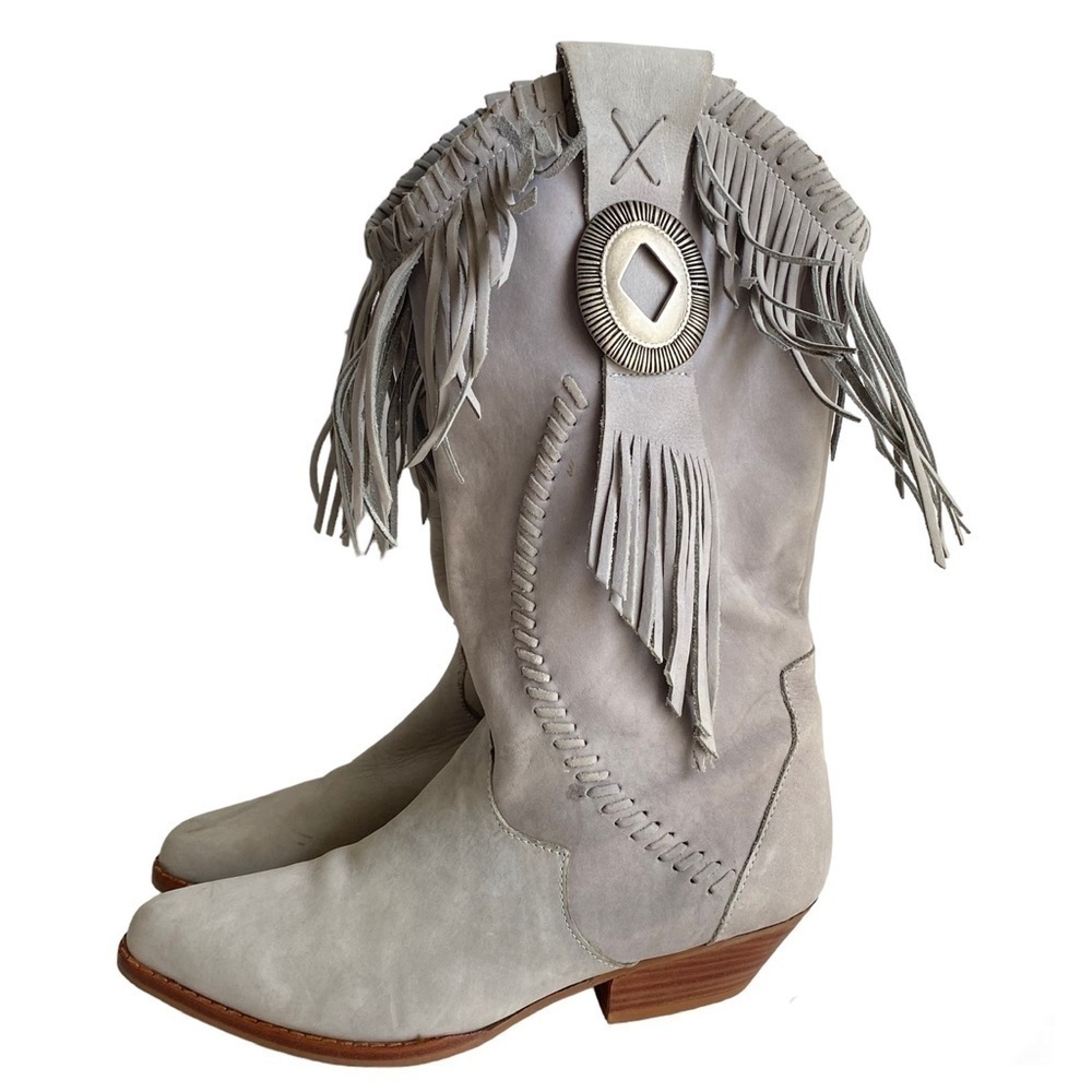 Vintage Gray Suede Fringe Cowboy Boots Western Leather Festival Cowgirl Womens 7